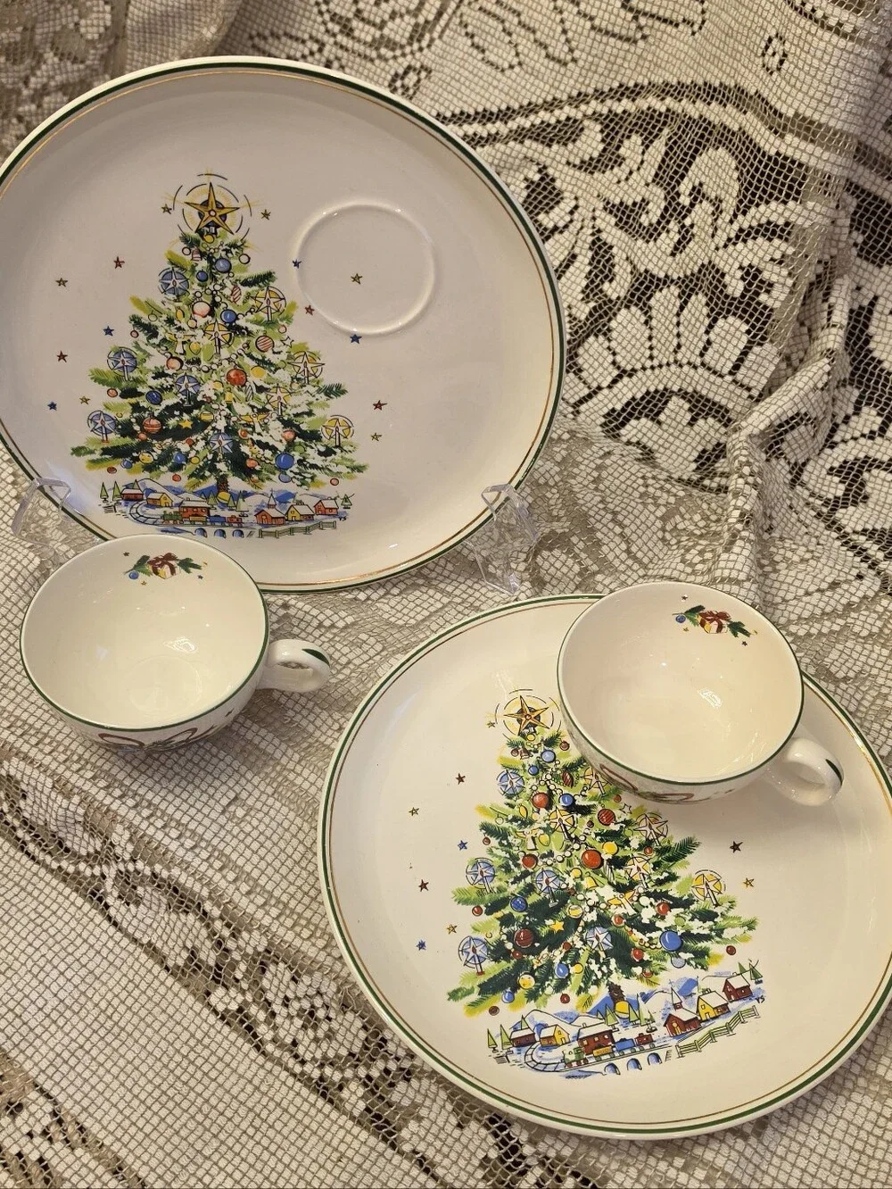 Vtg Salem Christmas Eve Snack Plates Cups Set 2 Viktor Schreckengost MCM 9.25”